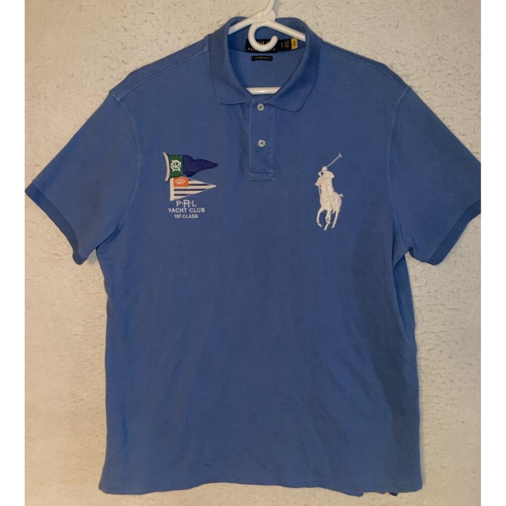 Polo Ralph Lauren Polo Shirt Mens Large Blue Classic Fit Big Pony PRL Yacht Club